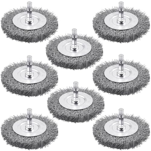Image of Supkiir 8 Pack 3inch Wire Wheel Brush for Drill, Wire Brush for Drill with 1 /4 Inch Hex Shank, 0.01 inch Coarse Carbon Steel Bristles Brush Drill Attachment for Rust Removal Polishing