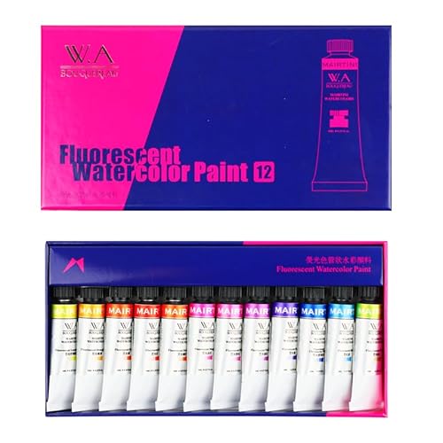 Mairtini Fluorescent Watercolor Paint Set 12color 8ml Tube for Art painting, DIY Crafts, ScrapbookingIdeal for Artists, Students, Craft Lovers
