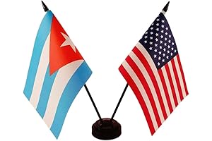 "Twin Desk Flag, Bandera Cubana y Americana Set"