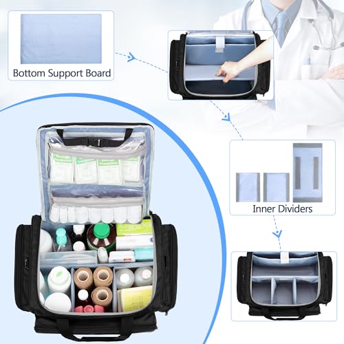 Image of Damero Rolling Medical Bag with Detachable Trolley, Empty Emergency Response Supplies Bag with Removable Dividers, Medical Equipment Storage Bag for Home Health Nurses, Doctors, EMT, EMS, Black