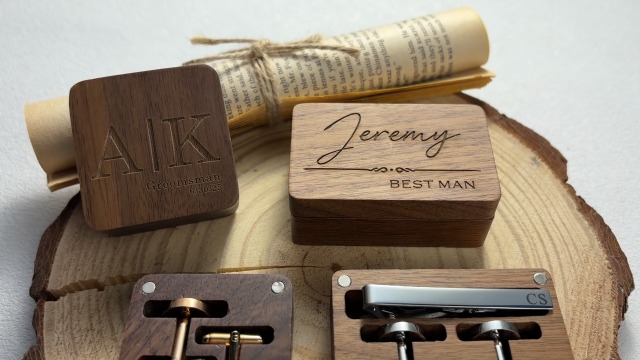 Mancuernillas personalizadas para hombre con estuche de madera grabado miniatura 7