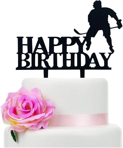 Miniatura 1 de Decoración para tartas de hockey sobre hielo, acrílico, negro, para decoración de fiesta de cumpleaños para baby shower o para niños, padre/hombres,