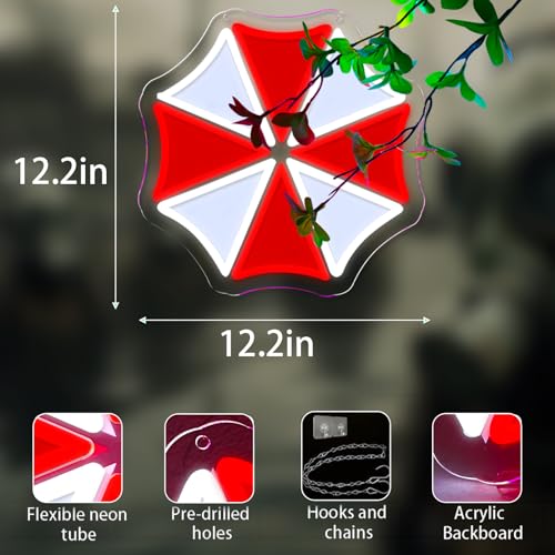 Image of Pugna Red White Umbrella Neon Signs for Wall Decor Neon Lights for Bedroom Led Signs Suitable for Dormitory Man Cave Christmas Gift