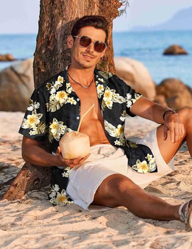 COOFANDY Hawaiian Shirt for Men Short Sleeve Floral Button Down Shirt Tropical Casual Summer Beach Shirts2