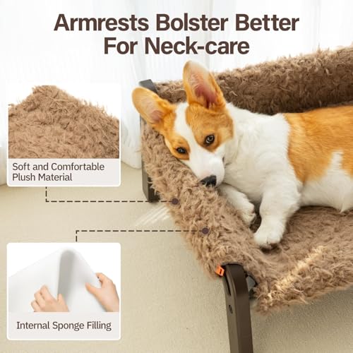 MEWOOFUN Elevated Cat & Dog Bed, Small Dog Sofa with Non-Slip Bottom, Cat Couch with Premium ABS Frame & Breathable Cover, Machine Washable Pet Bed for Indoor/Outdoor Use, Up to 44 Lbs (Plush Brown) - Image 4