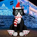 Leyndo 5 FT Christmas Inflatables Black Cat Outdoor Decorations Blow Up Christmas Yard Decorations Built-in Bright LEDs Holiday Yard Decorations for Garden Party(Classic)