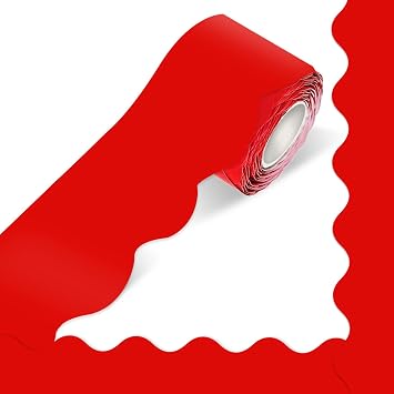STARLIBOO 60 Feet Bulletin Board Borders, Pure Red Scalloped Rolled Border Trim for School, Classroom & Offices