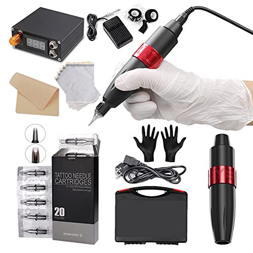 Adoture Machine Tatouage Stylo de Tatouage Rotatif hybride Ensemble de Machine à Tatouer 20 Aiguilles Machine à Tatouer à Pédale d'alimentation électrique Cover