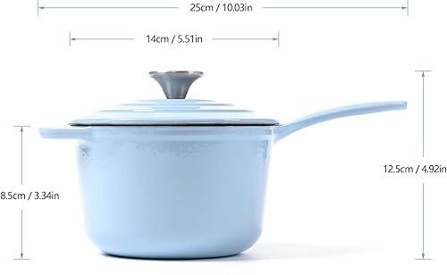 Miniatura 2 de HAWOK Mini cacerola de hierro fundido esmaltado, diámetro de 5.5 pulgadas, cacerola de 1 cuarto con tapa y mango largo, color azul