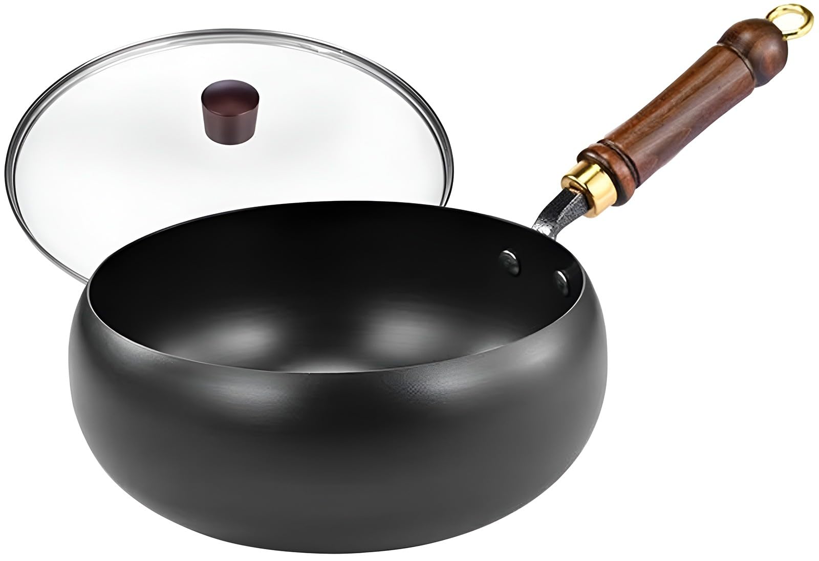 Japanische Woks aus Gusseisen, Unbeschichtete, Tiefe Bratpfannen, Handgeschmiedete Antihaft-Woktöpfe für Induktions- und Gasherde(Glass lid,26cm)
