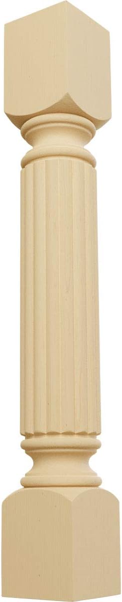 Ekena Millwork COL05X05X35RAAL Raymond Reeded Cabinet Column (Top Block: 6", Bottom Block: 7"), 5"W x 5"D x 35 1/2"H, Alder