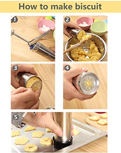 Cookie Press Gun Kit-Includes 20 Cookie Dies And 4 Stainless Steel Nozzle For Diy Biscuit Maker And Decoration Christmas Cookie Making Silver #TOP4