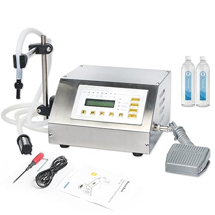 ZONEPACK Liquid Filling Machine Pump Numerical Filler Digital Control Drink Water 5ml to 3500ml GFK160 (Machine), Silver
