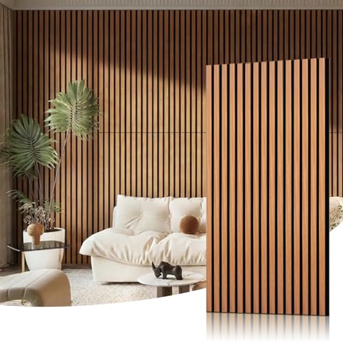 Image of Wood Slat Acoustic Wall Panels, Teak, 2 Pack, 47.2 inch x 23.6 inch
