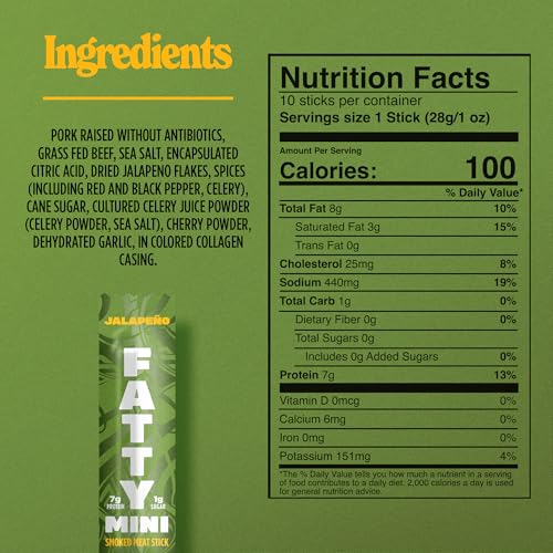 FATTY Mini Meat Jerky Sticks, Jalapeno Minis, 1 oz. Snack Size (10-pk) - image 2