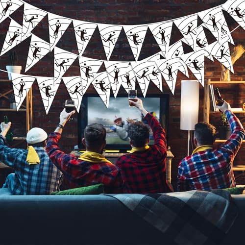 Image of Jetec 5 Pack Volleyball Party Decorations - 49 Ft Sports Pennant Banner Flags for Senior Night, Team Banquet, Birthday Supplies - Black & White Triangle Garland for Indoor Outdoor Decor