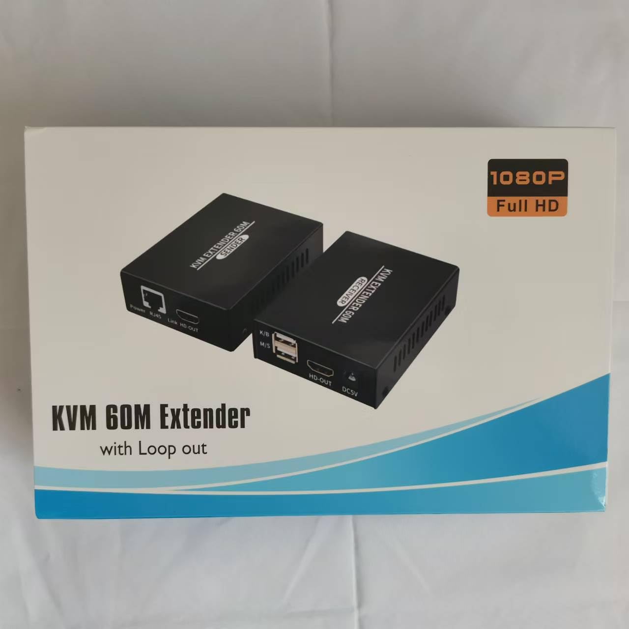 Extensión KVM HDMI 60 m en Cat5e/Cat6, HDMI 1080p, alargador KVM USB, transmisión con hebilla, negro, montaje en rack