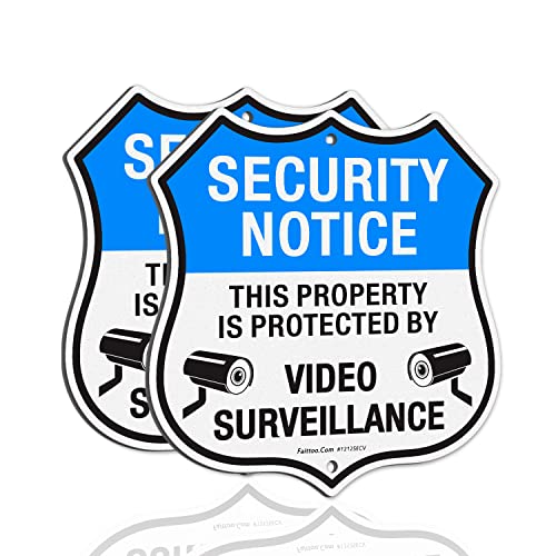 Faittoo Security Notice Sign - Property Protected By Video Surveillance, 2-Pack 11.6 x 11.6 Inch Reflective Aluminum Warning, UV Protected, Weather/Fade Resistant, Easy to Install