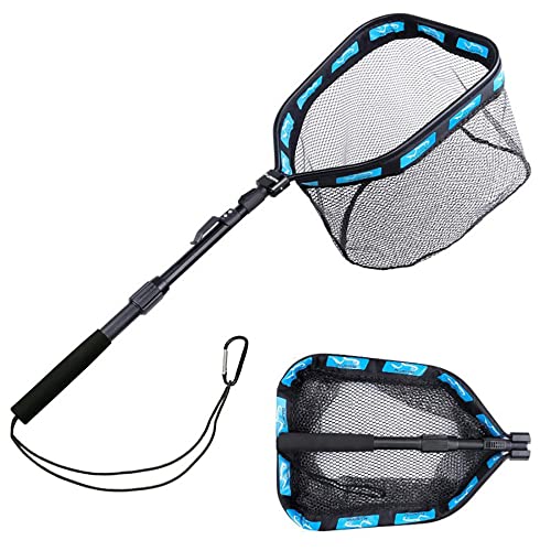 ShiningLove Filet de pêche Flottant Portable avec Corde manquante Filet de pêche en Alliage d'aluminium télescopique léger et Pliable Bleu