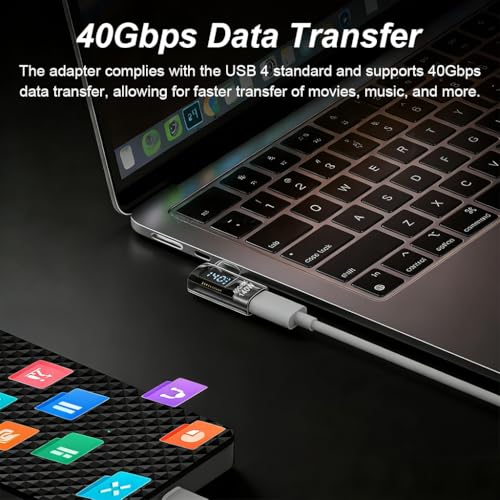 Image of Verilux PD 140W USB C to Type C Connector with LCD Display, Right Angle Type C Connector Support 40Gbps Data Sync & 8K@60Hz Video for iPhone 17 /16 /15, MacBook and More USB-C Devices, Black