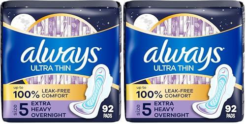 Image of Always Ultra Thin Overnight Pads, Size 5, Extra Heavy Overnight, Unscented, 92 Count (4 Packs of 46)