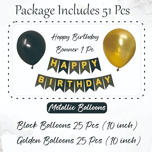 Image of Black & Gold Metallic Balloon Set with Happy Birthday Banner Perfect for Stylish Parties & Festive Events