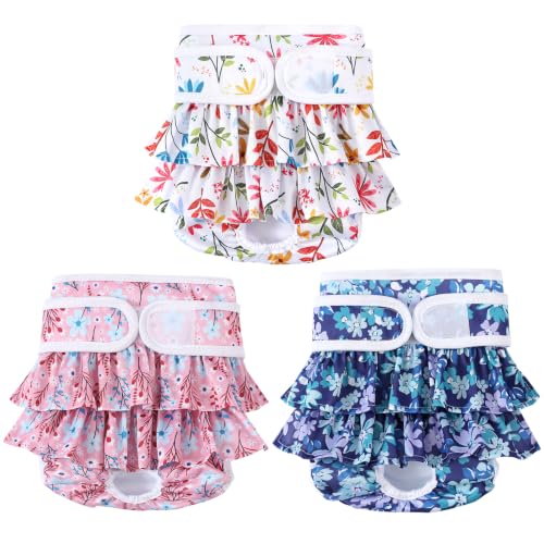 Image of Reusable Dog Diapers Female, Floral Print, M, 3 Pack