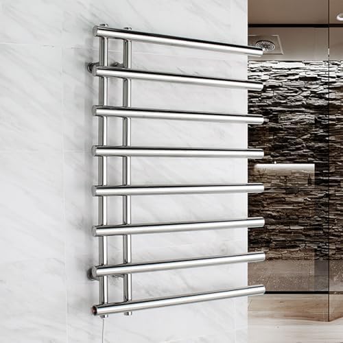 Wall Mounted Black Heated Towel Rack - Electric Stainless Steel Bathroom Heater, Energy-Efficient tatic Design for Luxurious Warmth and Comfort, Hardwired for Easy Installation