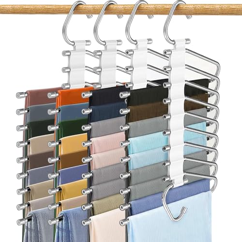 La mejor selección de Perchas para pantalones los mejores 10. 49 Perchas Versátiles y Ahorradoras de Espacio para Pantalones, Diseño Multicapa para Armarios, Organizador Multifuncional para Pantalones, Bufandas y Faldas, Incluye 9 Clips...