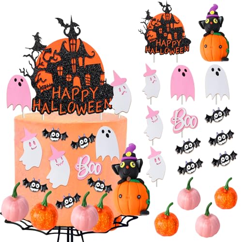 Halloween Cake Decorations for Girls Pink Orange, Halloween Pumpk...