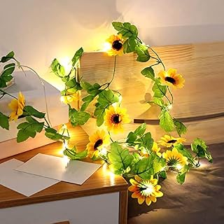 Esoes Battery Operated Sunflower Fairy Lights 6.5ft-2M/20 LED 2PCS String Lights - Decorative Artificial Flower Garland for Outdoor Indoor Home Bedroom Patio Garden Christmas Tree