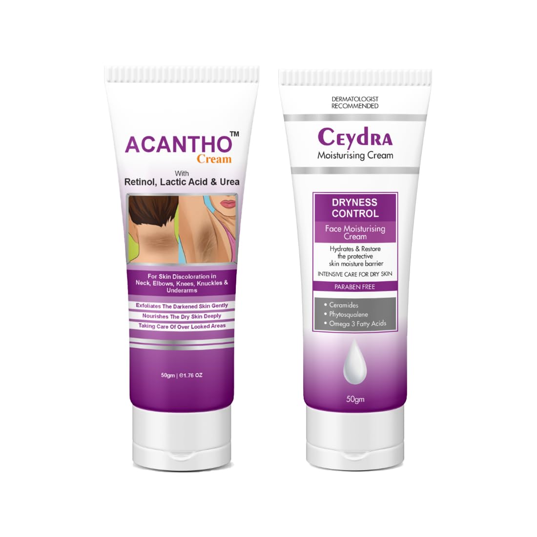 Acantho Cream 50g with Ceydra Moisturising Cream 50g | Retinol, Lactic Acid, Urea, Ceramides & Omega 3 Fatty Acids | Skin Moisturizing Combo-image-12