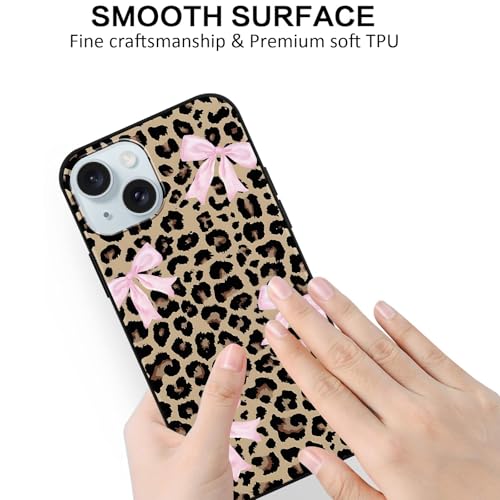 Foonary Leopard Pink Bow Print Case for iPhone 15 6.1",Cute Aesthetic Design Silicone Soft cheetah print Pattern Phone Cover for Girls, Preppy Shockproof Protective Case for Women - Image 5