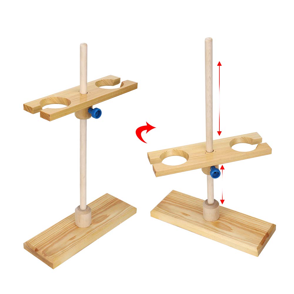 Qcwwy Support D'entonnoir en Bois à 2 Trous avec Hauteur Réglable pour 2 Entonnoirs, Bois Poli Facile à Laver Support D'entonnoir en Bois pour Laboratoire