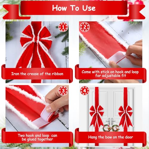 Ysleen 6 Pcs Christmas Cabinet Ribbon Bows Festive Large Xmas Bows and 4 Pcs Christmas Pine Wreath with Snowman Santa Claus Artificial Xmas Front Door Wreath for Winter Party(Red and White) by Ysleen - Image 3