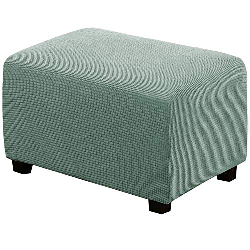 Image of H.VERSAILTEX Ottoman Cover Slipcover Rectangle Fit Length 33 inch-38 inch Footrest Sofa Slipcovers Stool Cover Footstool Protector Covers Feature Stretch Thick Soft Jacquard Fabric Removable Washable - Sage
