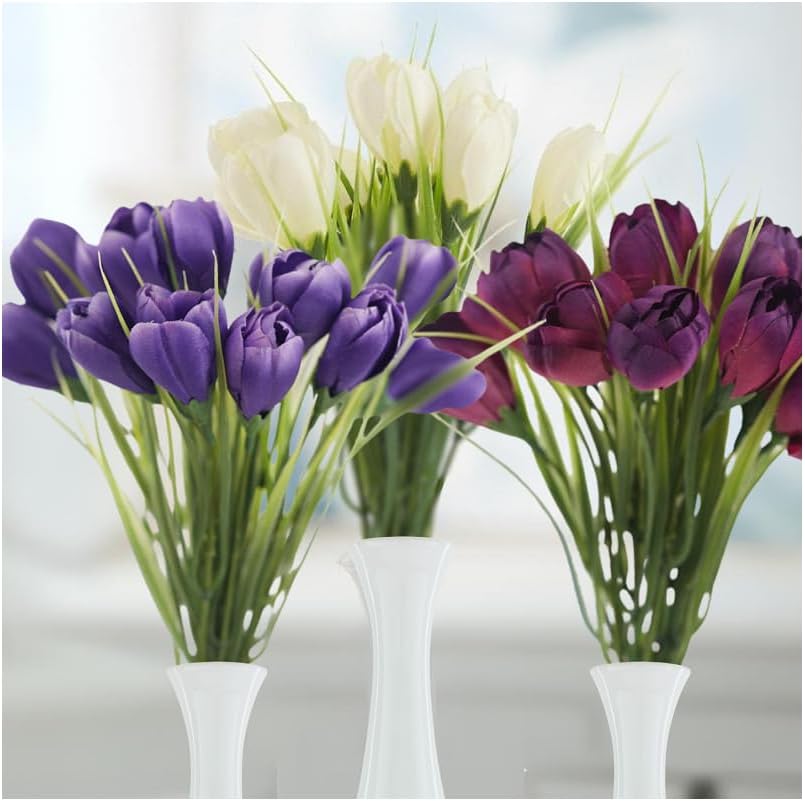 Factory Direct Craft Juego de 3 arbustos de azafrán artificiales, morado oscuro y crema, ramos de azafrán floral de seda para arreglos de primavera