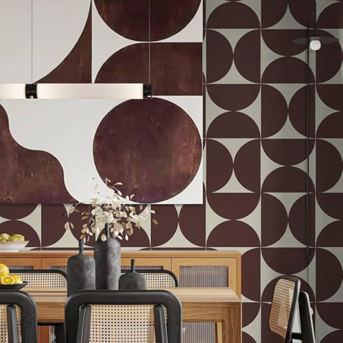 Image of Veki Luxury Floral & Botanical Geometric Wallpaper Mural - Waterproof, Moisture-Proof, Self-Adhesive PVC Wall Sticker for Home & Hotel Decoration (45cm x 300cm) (Brown Geometric)