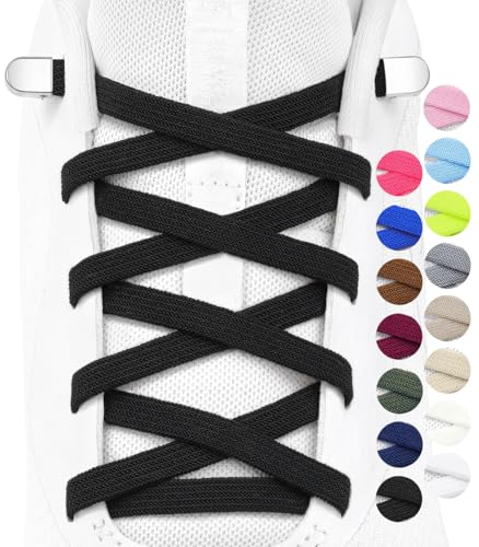 Image of Stepace 2 Pairs Elastic No Tie Shoe Laces for Kids and Adults Sneakers, Stretch Flat Tieless Shoestrings