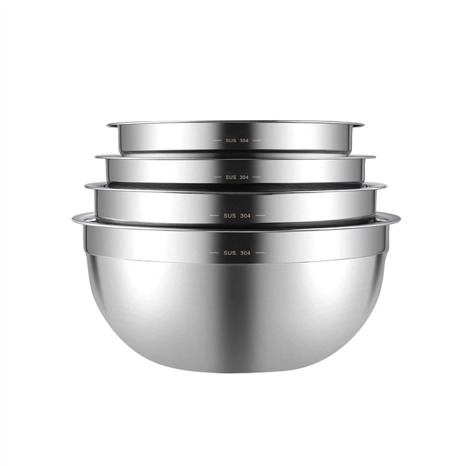 Juego de 4 tazones para mezclar, cesta para pan y frutero, ollas y tazones de acero inoxidable 304, almacenamiento apilable para ahorrar espacio, cocinar y hornear (18+20+22+24 cm) (18+20+22+24 cm)
