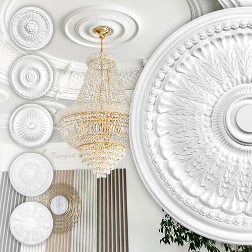 HEXIM Perfect Stuckrosette aus PU hartschaum - Deckenrosette weiß, Zierelement, Stuck (B3049, Ø 69cm) Wanddekoration Schlafzimmer Lampe Rosette rund