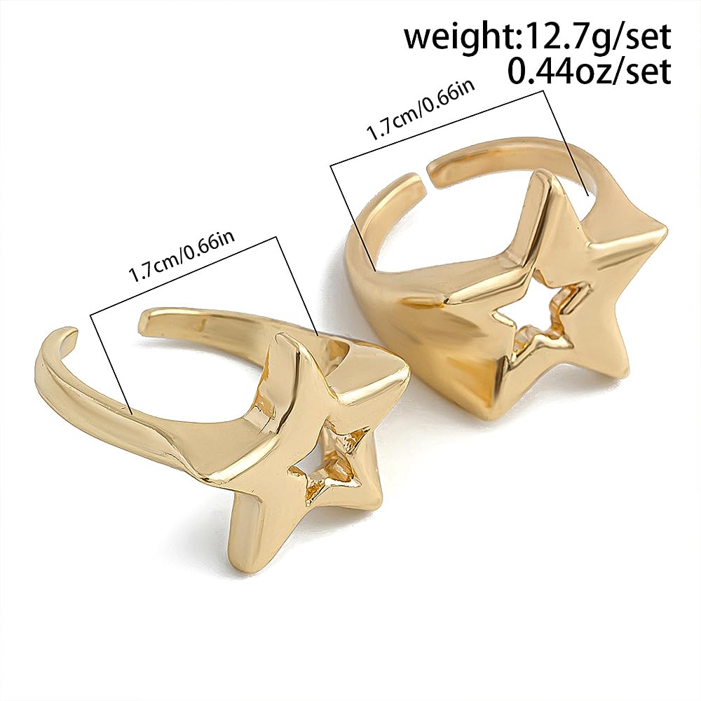 Anillo de estrella de oro para mujeres y hombres, accesorios de joyería Y2K, juego de anillos de nudillos con estrellas gruesas y punk, Metal, Sin piedras preciosas 2
