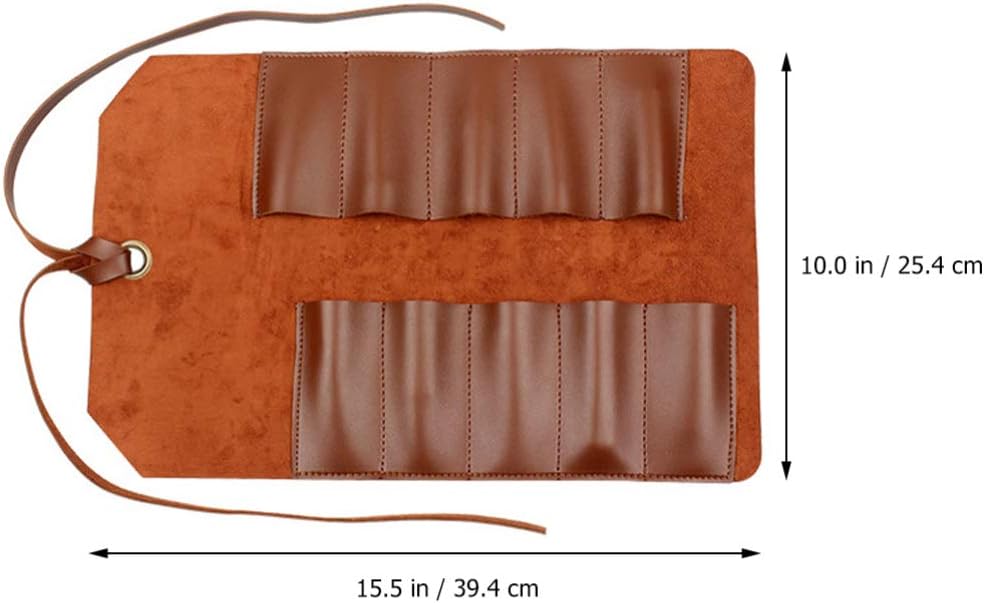 DOITOOL Gadgets Tool Bags Leather Roll Up Bag Vintage Woodworking Pouch Wrench Roll Chisel Bag 10 Slots Craft Organizer for Mechanic Carpenter Brown Makeup Canvas