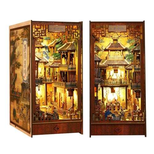 Puzzle en Bois 3D de Culture Chinoise : Kit Book Nook et Serre-Livres Lumineux Adultes