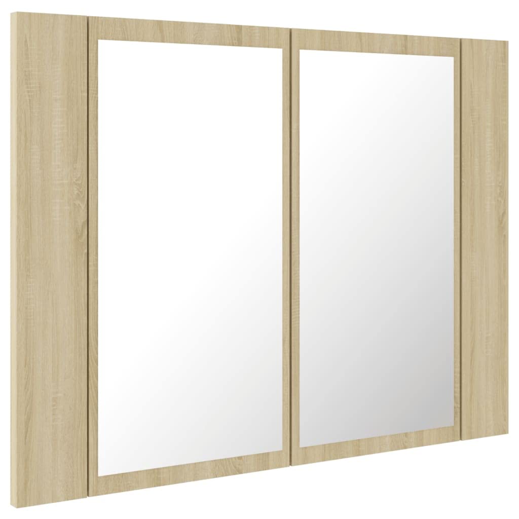 vidaXL Szafka łazienkowa z lustrem i LED, dąb sonoma, 60x12x45, akryl