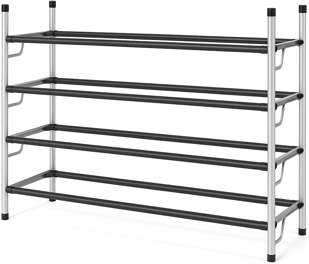 USTECH Shoe Rack Organizer, Sturdy Shoe Storage Organizer for Entryway | Expandable Metal Shelf Shoe Rack for Closet, Bedroom, Shoe Storage Shelves, Space Saver Wide | Assembled (4 Tier)
