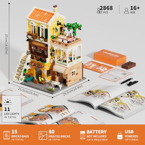 Italian Homestyle - Set da costruzione per ristorante con luce, 2868 pezzi, modulare con pizzeria e caffè, decorazione per la casa mediterranea, per gli amanti del cibo e gli appassionati - Lego - Immagine 7