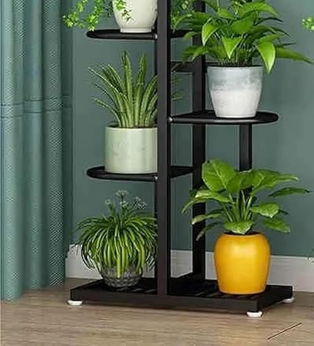 Image of A Chic and Exquisite Metal Six-Tier Seven-Tier Potted Plant Stand Display of Several Flower Pot Holders for Indoor and Outdoor Use (Black)