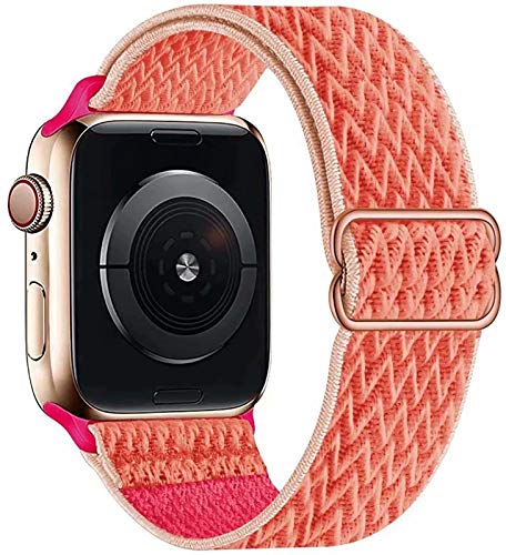 GBPOOT Compatible avec Boucle Unique Bracelets Apple Watch 38mm 40mm 42mm 44mm, Nylon Sport Bracelet Élastique à Boucle pour IWatch Series 6/SE/5/4/3/2/1,Corail,42/44mm Cover