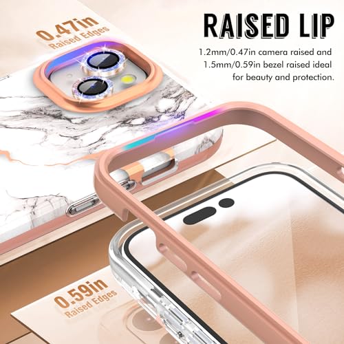 SHEDEER for iPhone 15 Case with Glitter Camera Protector + Screen Protector, Chic Anti-Yellowing Pattern - Image 4